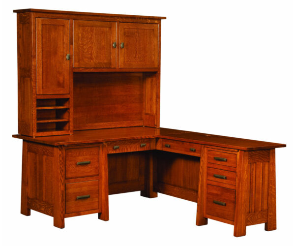 Freemont Mission Corner and Return Desk with Hutch - 66"W